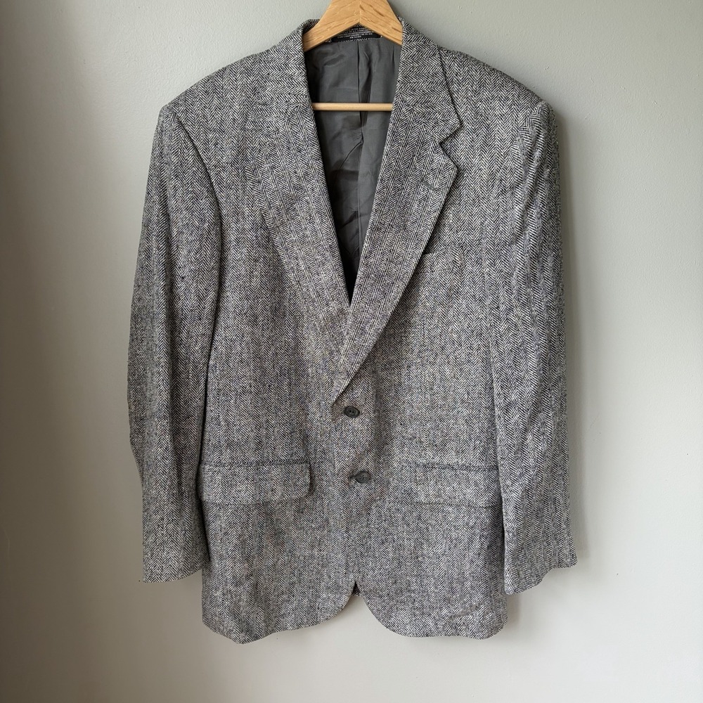 Vtg Town Craft Natural Silk Yarn Herringbone Textured Men Sport Coat Blazer 38R